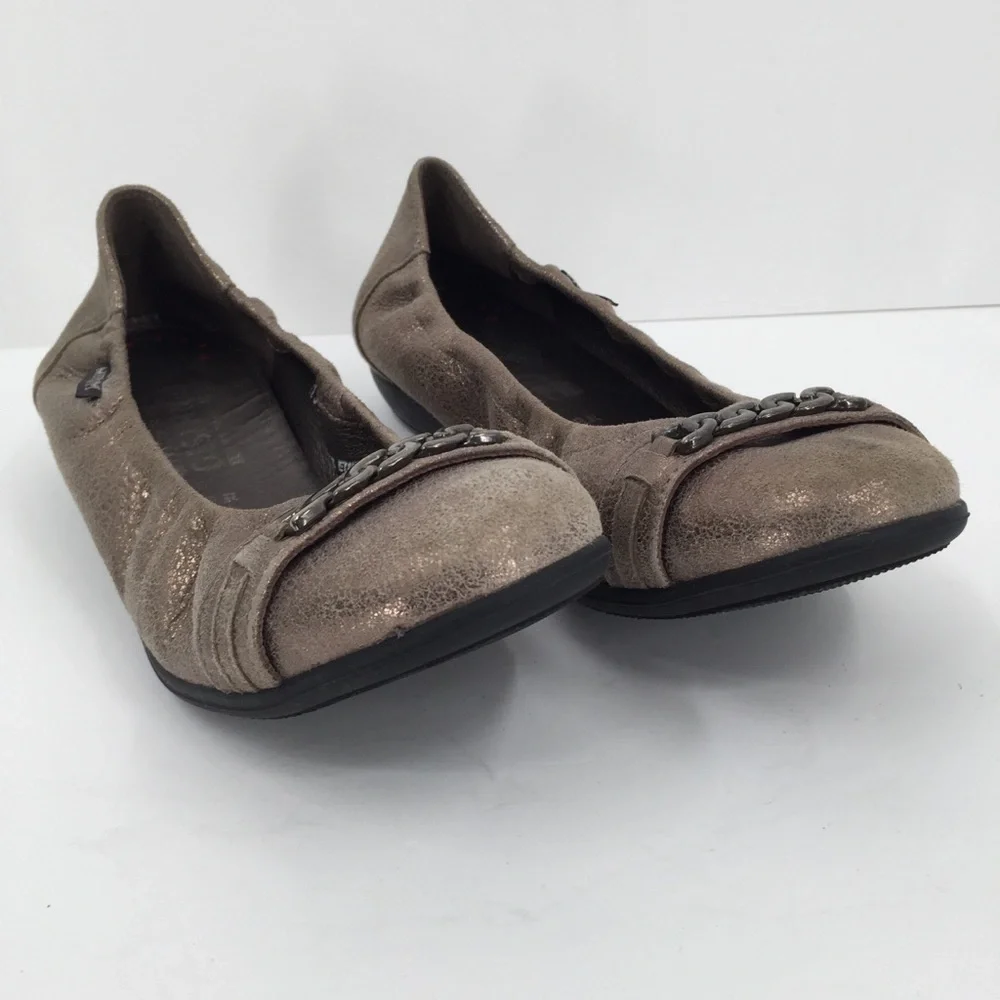 Mephisto Alison shoe crackle leather ballet flat comfort bronze chain 8
